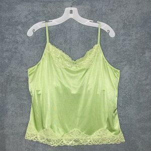 Womens Tank Top‎ XL Green Satin Lace Trim Y2K Romantic Coquette Soft Girl Flrty